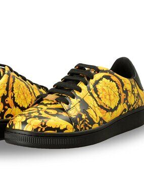Versace Men's Baroque Signature Print 100% Leather Sneakers Shoes US 7 IT 40